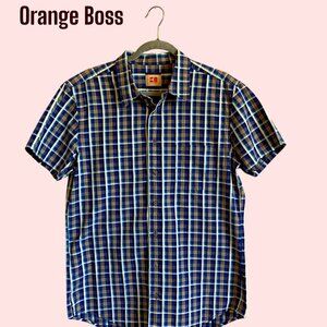 Boss Orange Hugo Boss Slim Fit Plaid XL Shirt Blue Yellow White Vintage EUC